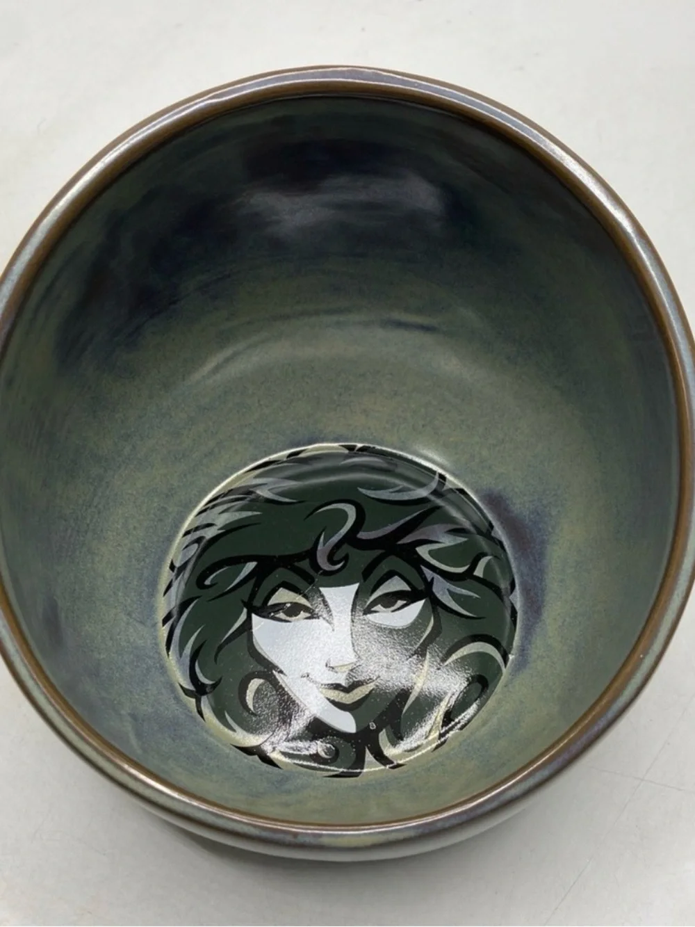 Haunted Mansion Ceramic pet Bowl with Madam Leota Design in Sea Green and Gray
